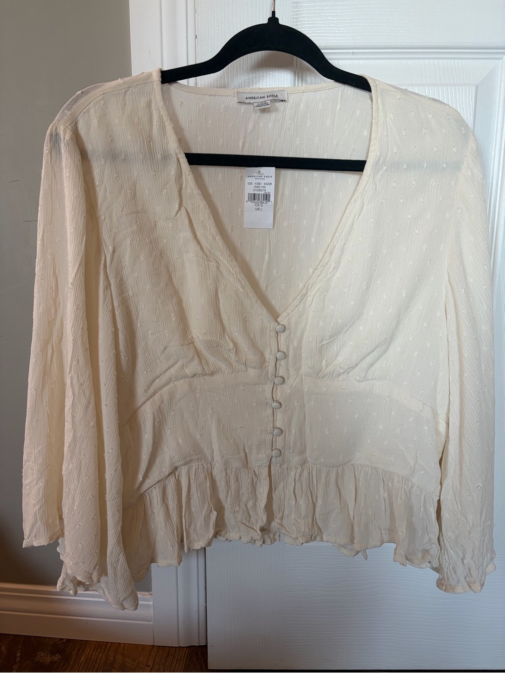 American Eagle Outfitters Ivory Button-Front Peplum Blouse